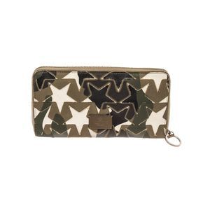 Valentino Green Canvas Leather Camo Stars Zippy Wallet